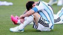 Kapten Argentina Lionel Messi tertunduk usai final Piala Dunia 2026 melawan Spanyol. (AFP/Carl Recine)