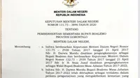 Kutipan surat keputusan pemberhentian bupati boalebo oleh Mendagri (Arfandi Ibrahim/Liputan6.com) 