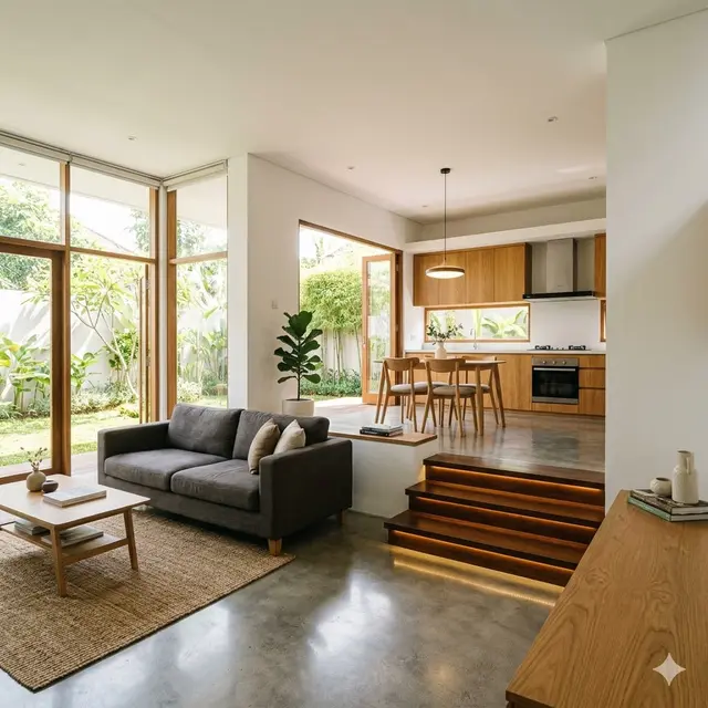 Desain Rumah Minimalis 1 Lantai dengan Area Semi Tingkat