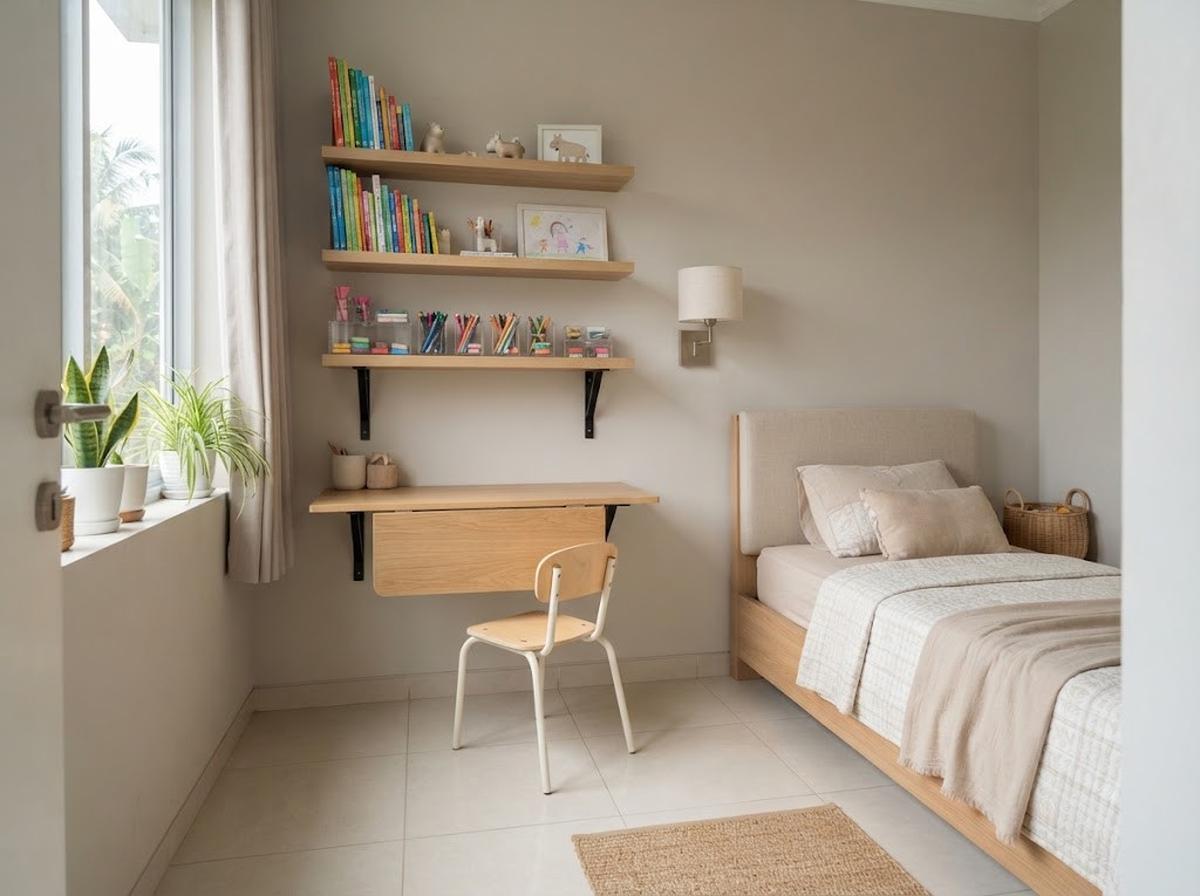 Sudut Belajar Melayang dengan Floating Desk dan Rak