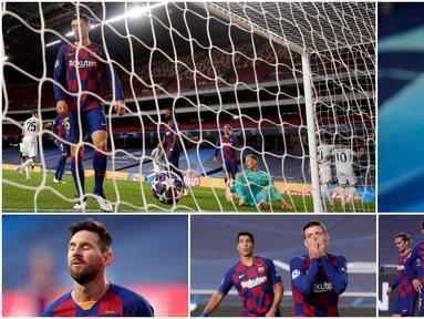 Barcelona hancur lebur saat bertanding melawan Bayern Munchen di perempat final Liga Champions. Berikut ekspersi Lionel Messi dkk usai Barcelona dibobol delapan gol oleh Bayern Munchen.