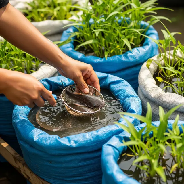 Lele dan Kangkung Panen Bersamaan dari Satu Karung Bekas