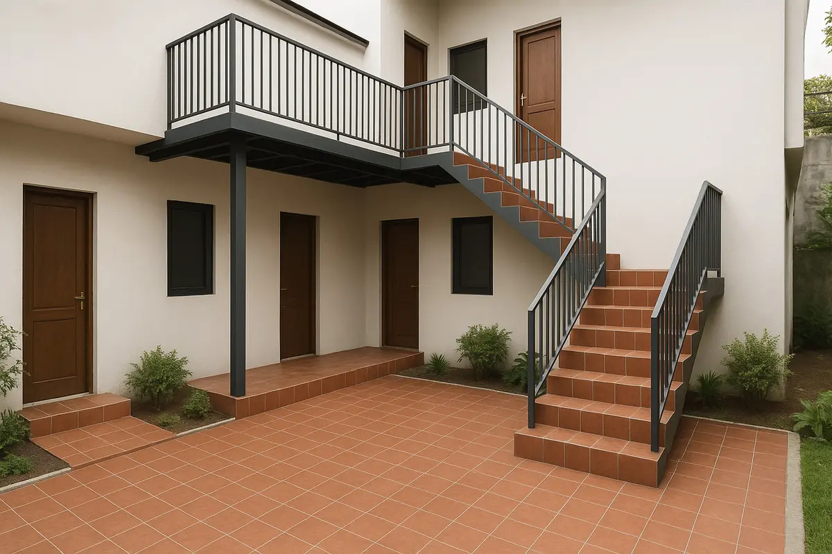 Inspirasi Desain Tangga Outdoor untuk Rumah Kos/via ChatGPT