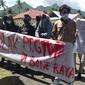 Sejumlah warga Kecamatan Bone Raya saat melakukan aksi penolakan Perusahaan Tambang Emas PT. Gorontalo Mineral (Arfandi Ibrahim/Liputan6.com)