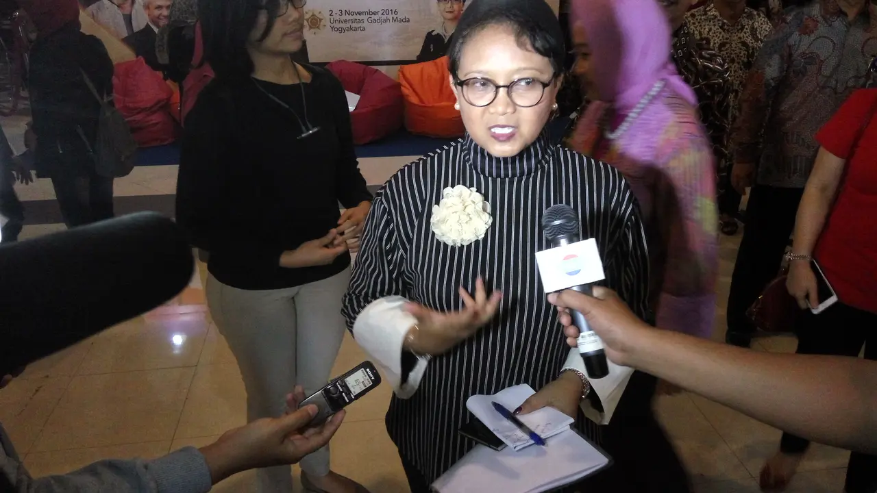 Menlu Retno Marsudi di acara EGTC di Yogyakarta. (Liputan6.com/Switzy Sabandar)