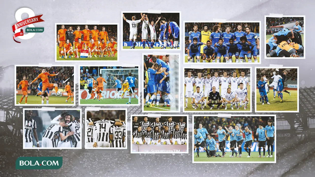 Ilustrasi - Kolase Foto Timnas Belanda (2013), Timnas Uruguay (2010), Islandia (2018), Chelsea (2013), Juventus (2014)