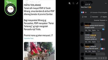 Gambar Tangkapan Layar Foto yang Diklaim Bendera dan Atribut PDIP Dilarang di Sumatera Barat (sumber: Facebook).