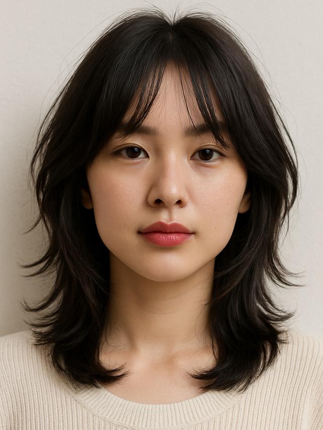 6 Model Rambut Poni Belah Tengah yang Bikin Volume Tipis Jadi Mengembang