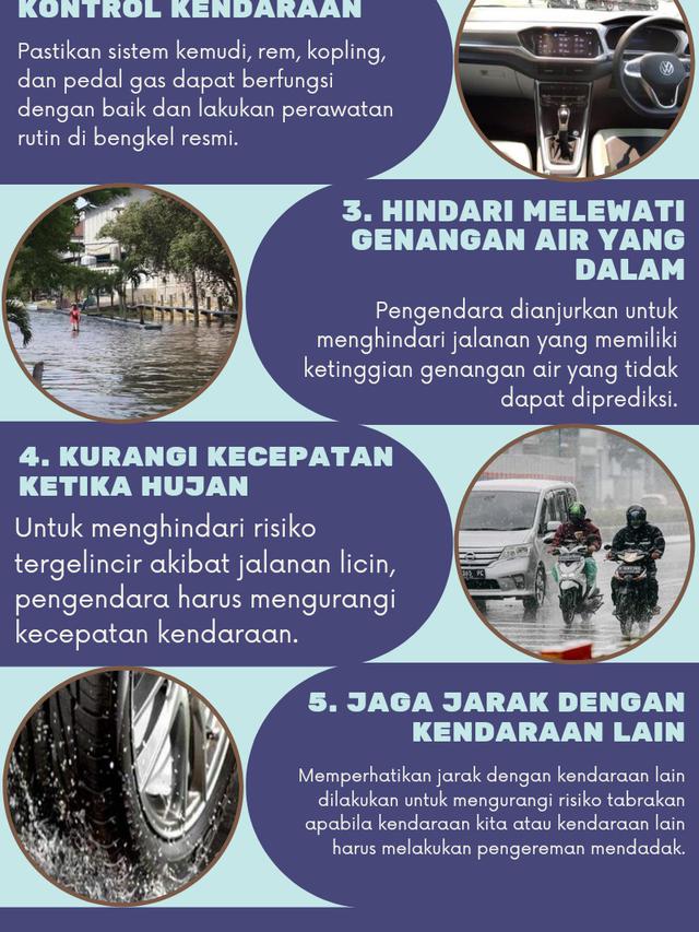 Infografis cara aman berkendara di musim hujan.