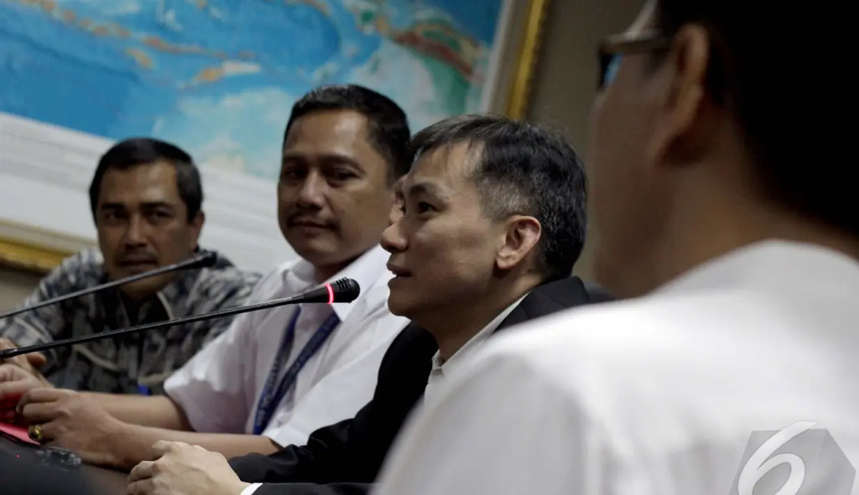 Ko Shun-chi (Andrew) dari kepolisian Hongkong menyampaikan apresiasi pada BNN atas kerja sama pengungkapan kasus narkoba selama ini, khususnya untuk kasus WCP, Jakarta, Kamis (15/1/2015). (Liputan6.com/Faizal Fanani)