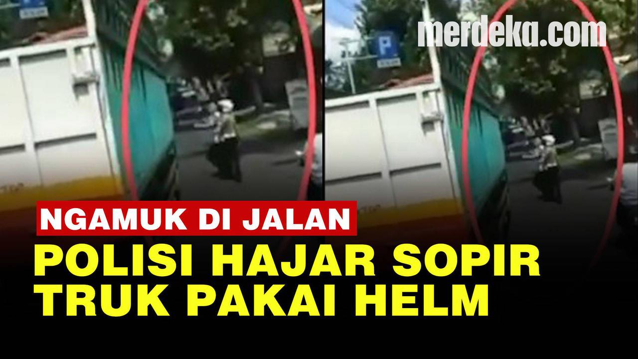 VIDEO: Polisi Ngamuk Hajar Sopir Truk Pakai Helm di Kudus, Ini Penyebabnya