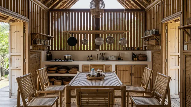 Model Dapur Minimalis di Desa Dengan Material Bambu