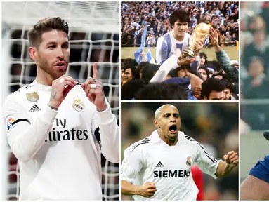 Bek tengah asal Spanyol, Sergio Ramos, mencetak gol ke-100 dalam karier profesionalnya saat Real Madrid mengalahkan Leganes 3-0 di Copa del Rey. Berikut deretan bek paling produktif mencetak gol di dunia. (Foto Kolase AP dan AFP)
