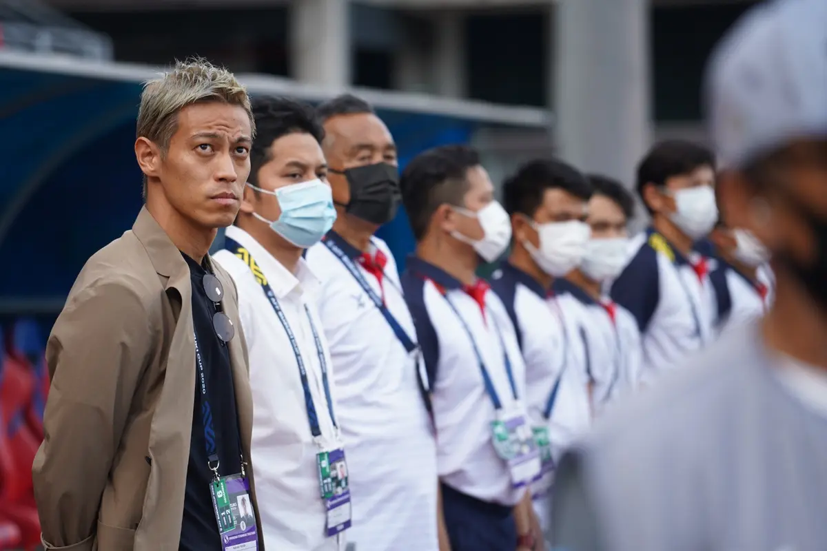 Manajer Timnas Kamboja, Keisuke Honda di Piala AFF 2020.