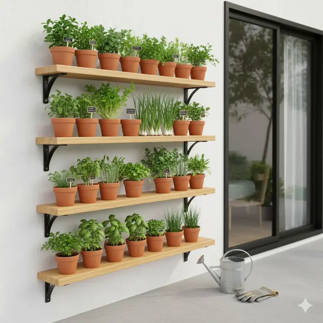 Rak Kayu Gantung (Wall-Mounted Wooden Shelves) (Gemini AI)