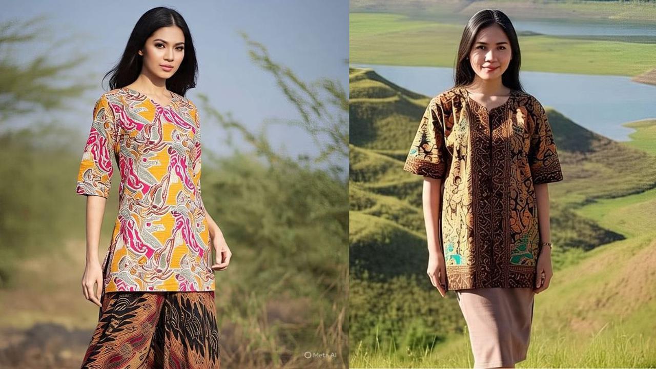 Ilustrasi Tunik Batik dengan Setelan Rok