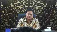 Menteri Koordinator Bidang Perekonomian Airlangga Hartarto saat menyampaikan sambutan secara daring pada acara Pasar Modal Goes to Young Generation. (Foto: Istimewa)