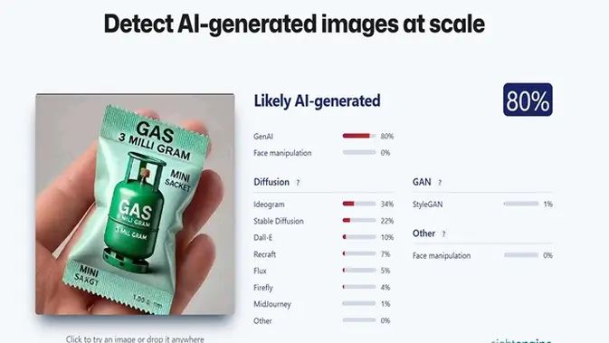 <p>Gambar tangkapan layar penelusuran foto menggunakan situs sightengine.com.</p>