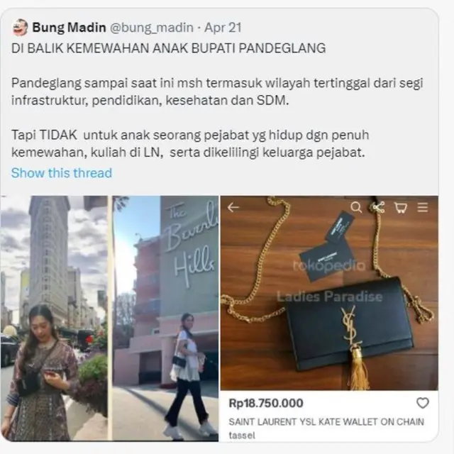Banyak Jalan Rusak di Daerahnya, Gaya Hidup Mewah Anak Bupati Pandeglang Ramai Disorot Warganet
