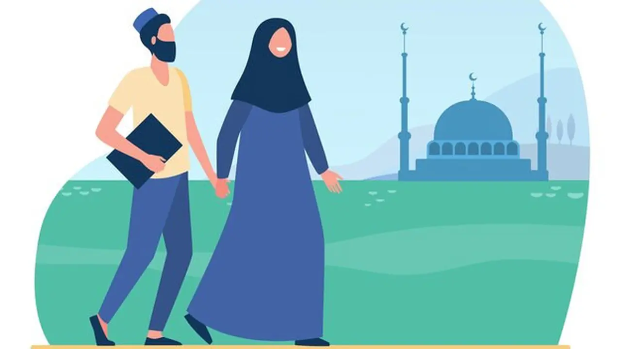 Ilustrasi pasangan muslim, Islami, cinta