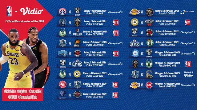 Jadwal NBA 2021 pekan ketujuh di Vidio