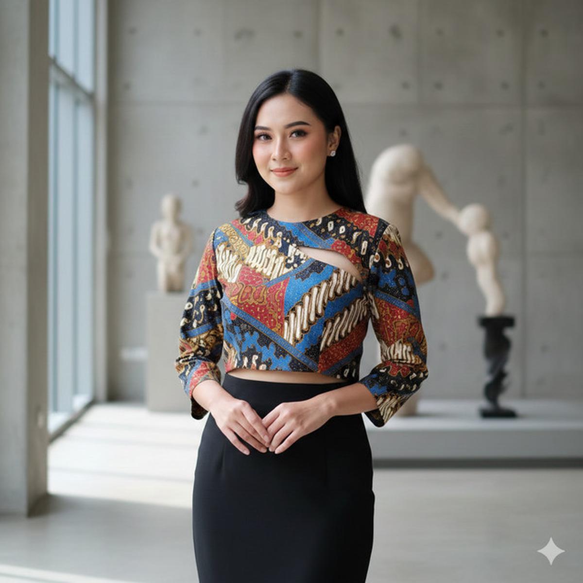 Model Atasan Batik Crop Cut dengan Rok High Waist