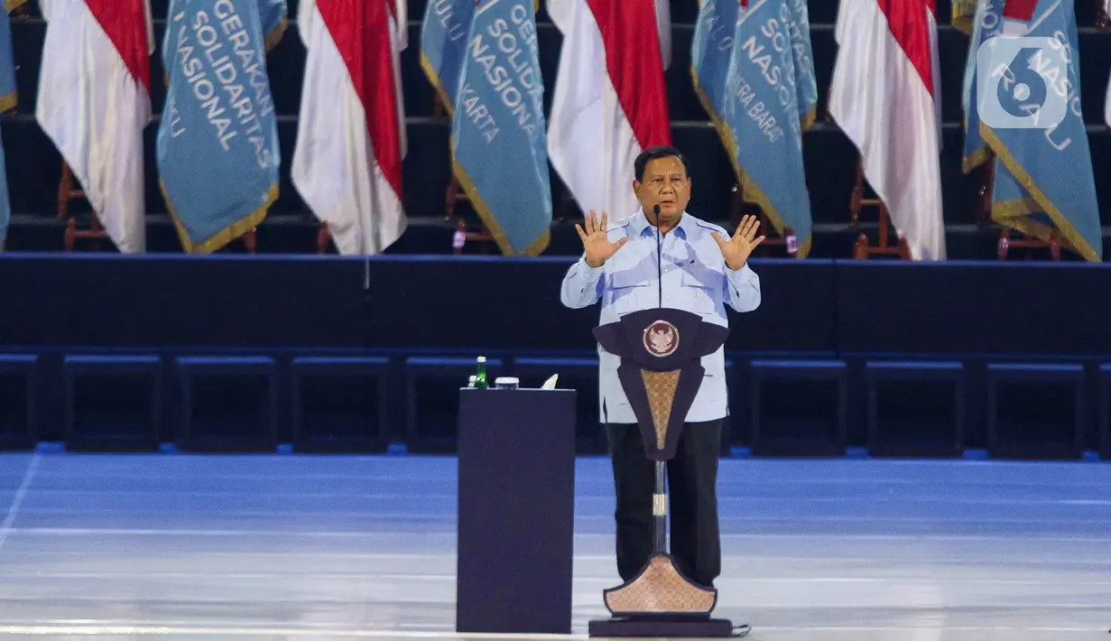 <p>Dalam struktur keorganisasian Gerakan Solidaritas Nasional atau GSN, Presiden Prabowo Subianto ditunjuk sebagai Ketua Dewan Pembina. (Liputan6.com/Herman Zakharia)</p>