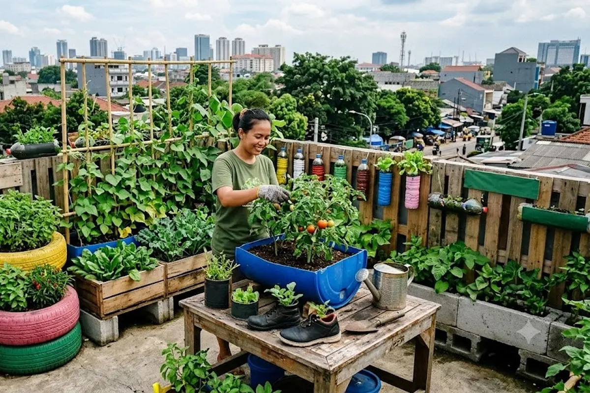 Inspirasi Urban Farming dari Barang Bekas (AI Generated)