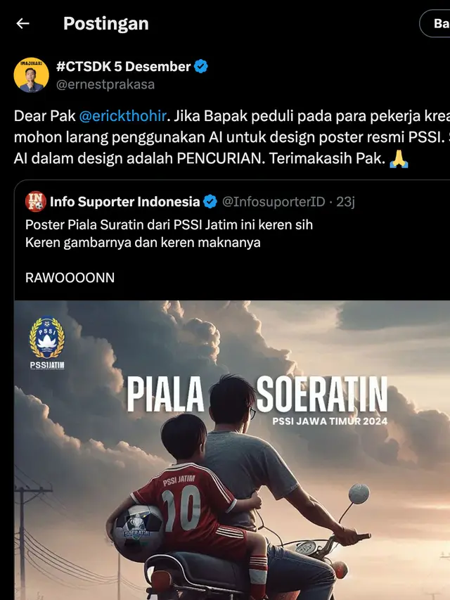 Cuitan Ernest Prakasa. (Foto: Dok. Twitter @ernestprakasa)