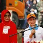 Ibu Negara Iriana Jokowi menyaksikan proses pembersihan sampah di Kali baru Bogor, Jawa Barat. (Liputan6.com/Achmad Sudarno)