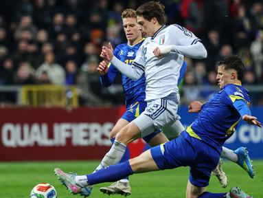 Bosnia dan Herzegovina sukses menjegal Italia setelah menang adu penalti 4-1 dalam final play-off kualifikasi Piala Dunia 2026 zona Eropa. (AP Photo/Armin Durgut)