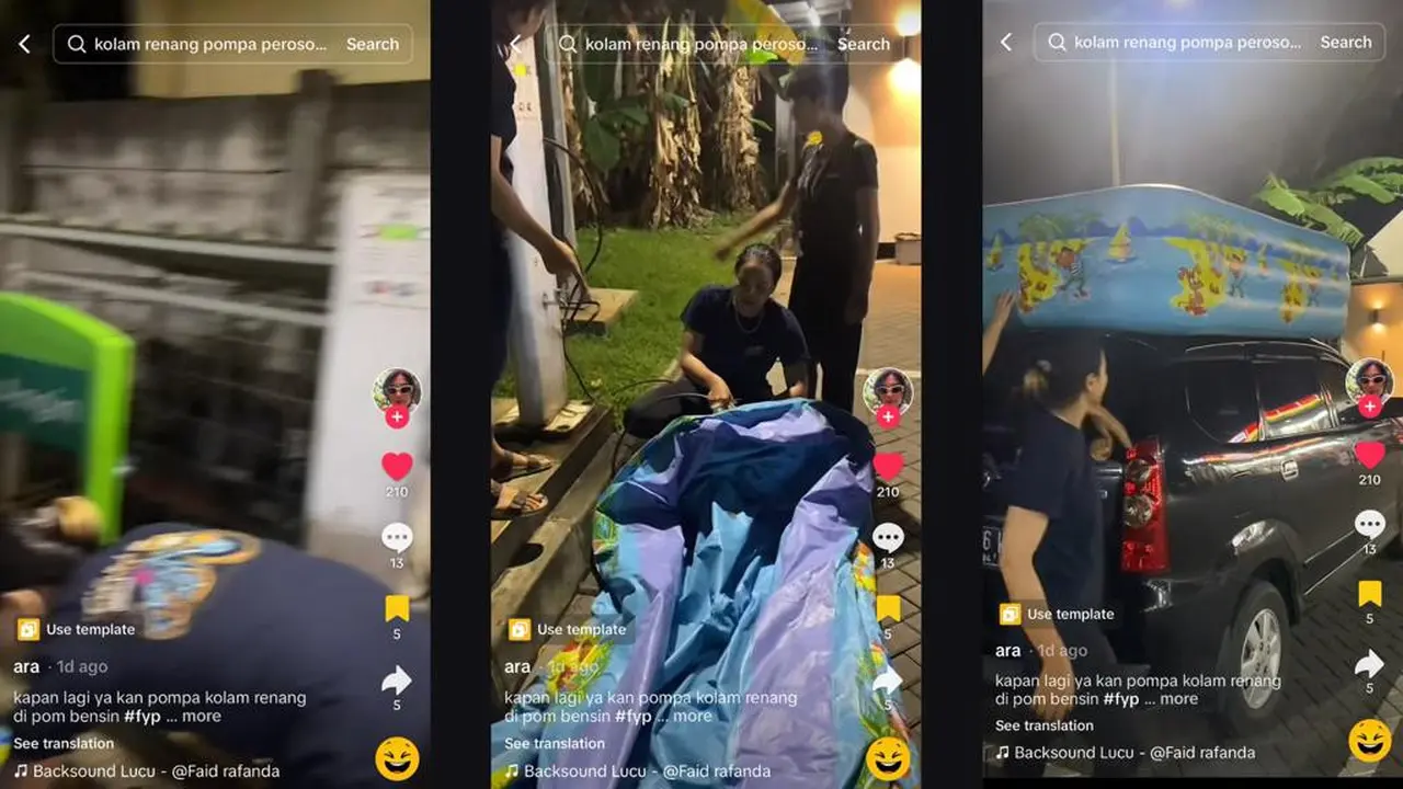 Orang ini gunakan pompa ban mobil untuk pompa kolam renang angin