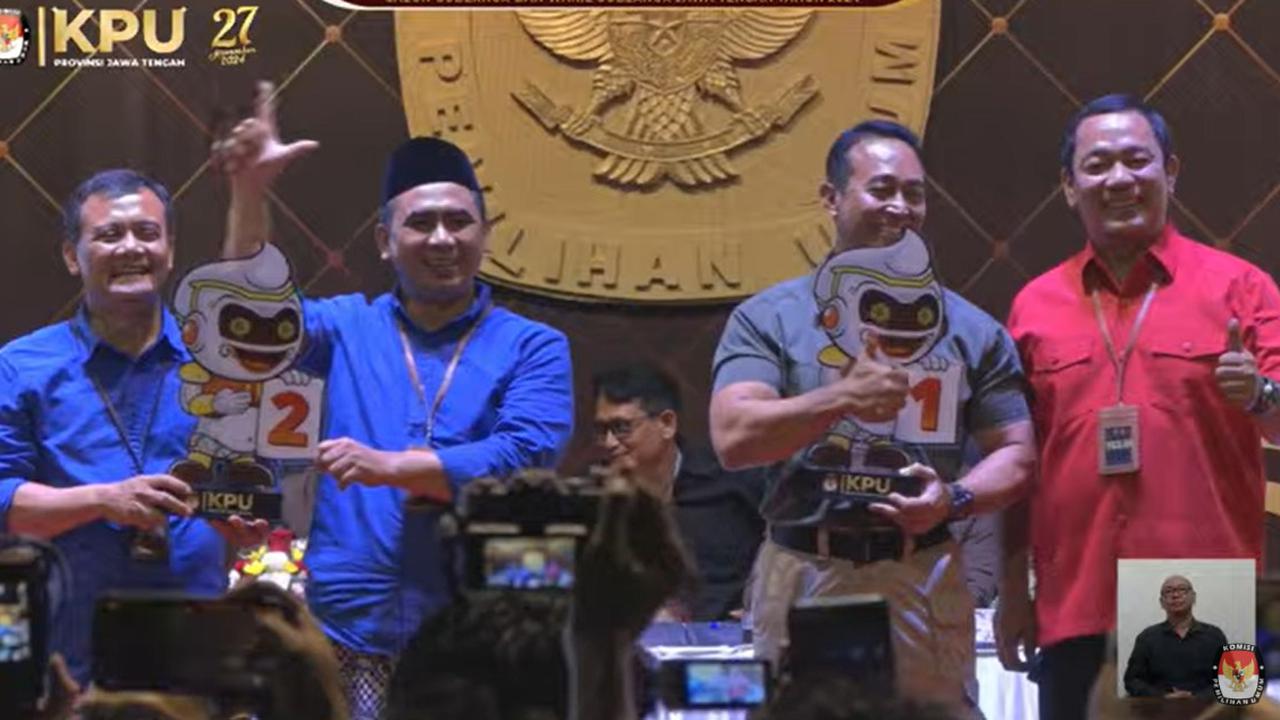 Ahmad Luthfi dan Andika Perkasa saat pengundian nomor urut Pilkada Jateng 2024, Senin (23/9/2024).