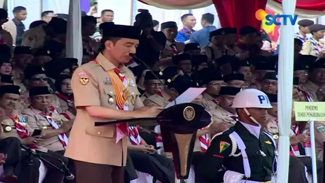 Presiden Joko Widodo membuka peringatan hari lahir Praja Muda Karana ke-56 di Bumi Perkemahan Cibubur, Jakarta Timur.