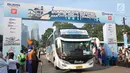 Pelepasan mudik gratis Mudik Bareng BRI di kawasan Senayan, Jakarta, Selasa (28/5/2019). PT Bank Rakyat Indonesia (Persero) Tbk kembali menggelar program Mudik Bareng BRI menjelang Hari Raya Idul Fitri 1440H/2019. (Liputan6.com/Pool/BRI)