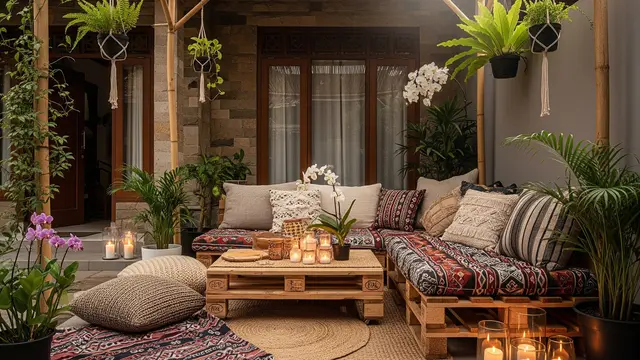 Lesehan Ala Boho dengan Pallet Kayu dan Bantal Lantai