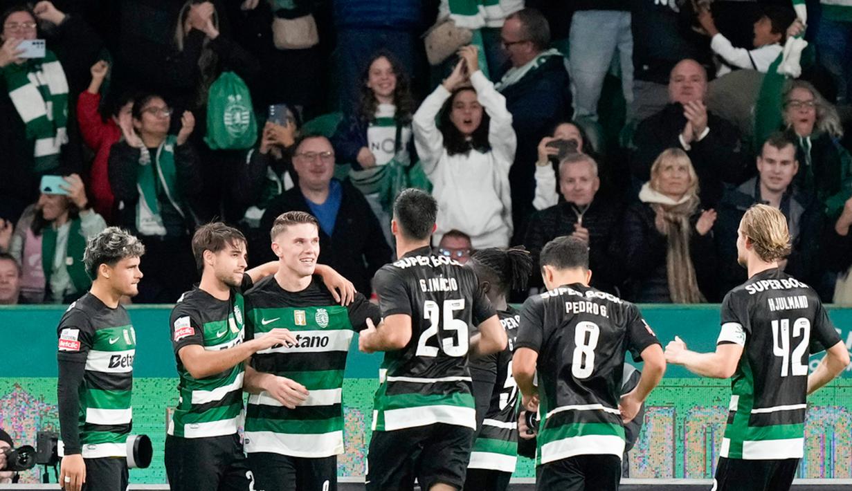 Dalam pertandingan melawan Estrela Amadora, skuad asuhan Amorim menunjukkan dominasi kuat dengan skor akhir 5-1, berkat performa gemilang dari Viktor Gyokeres yang mencetak empat gol. (AP Photo/Armando Franca)