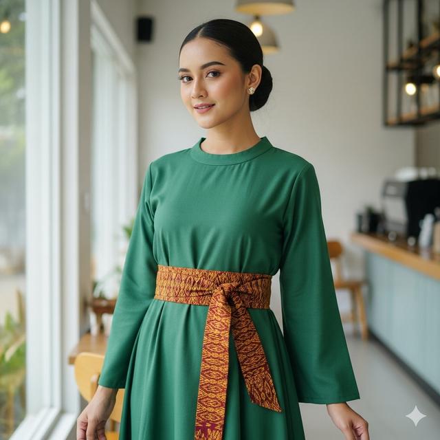 Gamis A-Line dengan Obi Belt (Image by Gemini)