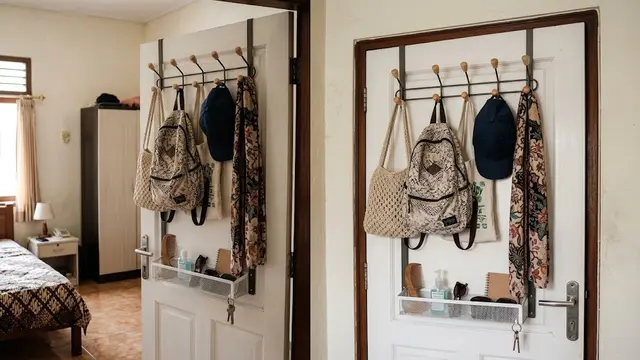 Ide rak gantung tanpa bor di kamar yang hemat ruang dan kokoh model rak gantung dengan pengait pintu