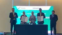Pertamina New & Renewable Energy (Pertamina NRE) dan Otorita Ibu Kota Nusantara (OIKN) meneken perjanjian studi bersama (joint study agreement/JSA). (Foto: Istimewa)