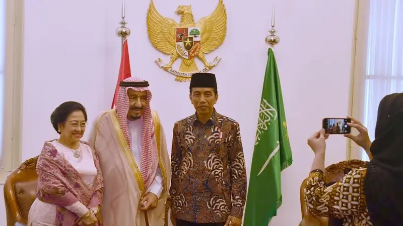 Raja Salman bersama Megawati dan Presiden Jokowi