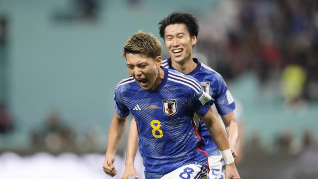 Selebrasi pemain Jepang saat mengalahkan Jerman di Piala Dunia 2022