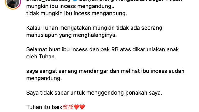 Unggahan Andre Talabessy soal Syahrini hamil. (Foto: Dok. Instagram @andre_talabessy)