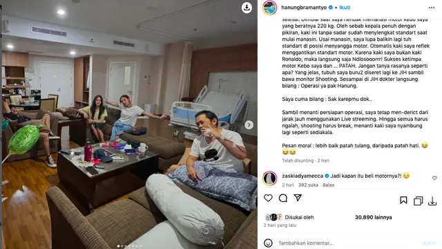 Hanung Bramantyo Patah Tulang Akibat Ketiban Moge, Zaskia Adya Mecca Justru Pertanyakan Kapan Sang Suami Beli Motornya. (instagram.com/hanungbramantyo)