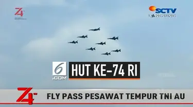 Pilot pesawat jet TNI AU mengucapkan selamat HUT ke-74 RI langsung dari langit Jakarta. Ucapan langsung didengarkan Presiden dan tamu undangan di Istana Merdeka.