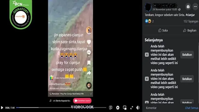 Gambar Tangkapan Layar Video yang Diklaim Rekaman Bencana Longsor di Cianjur, Jawa Barat (sumber: Facebook).