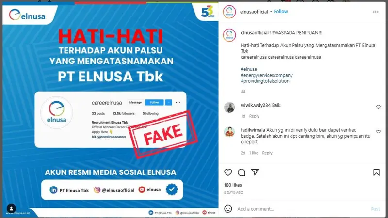 Tangkapan layar akun Instagram Elnusa