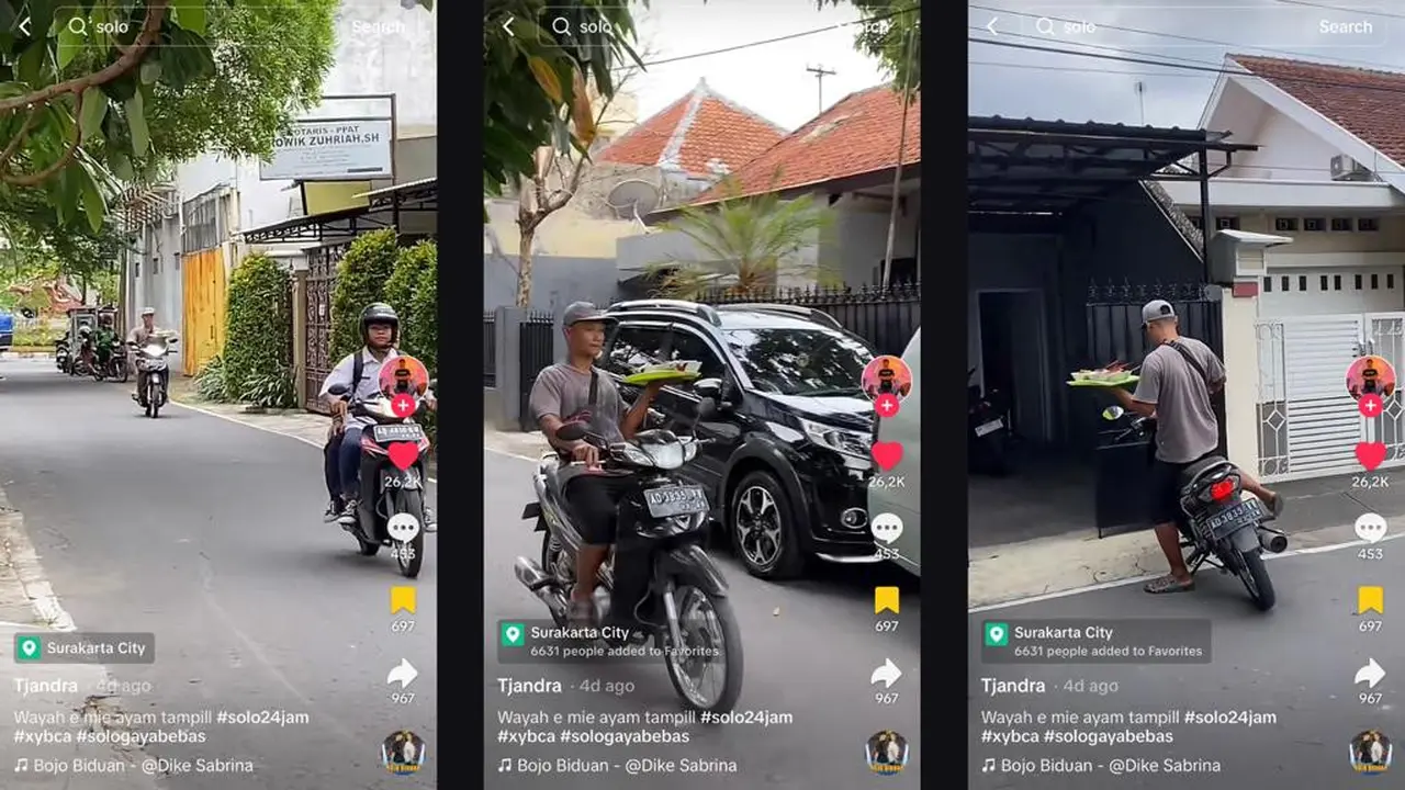 Tukang Mie Ayam Mengantar Makanan Gunakan Motor