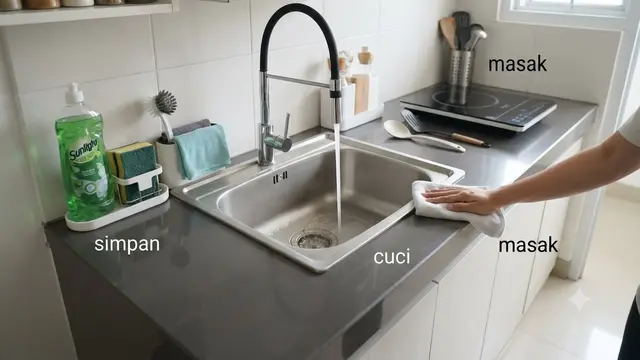 Cara Membuat Area Cuci Piring di Dapur Sempit agar Tidak Mudah Becek