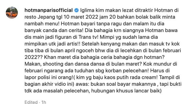 Unggahan Hotman Paris. (Foto: Dok. Instagram @hotmanparisofficial)